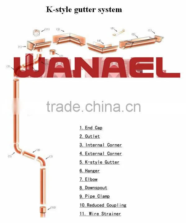 High quality Copper rain gutter