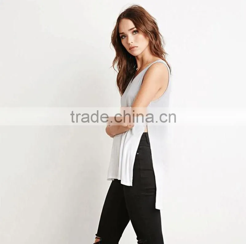 simple fashion round neck ladies sleeveless t shirts