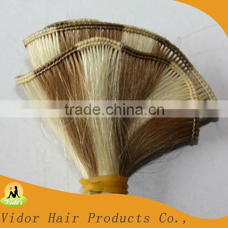 Hand Tied Hair Weft Human Hair Silky Straight Style Color 613#