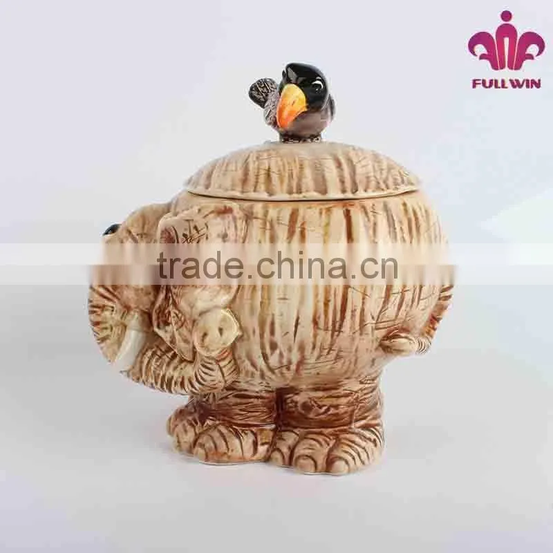 Elephant design bulk ceramic candy jar with 3D lid