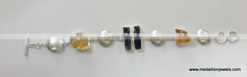 Citrine & Dark Green Kyanite Rough Bracelet, Vermeil 925 Sterling Silver Bracelet, Designer Gold Plated Jewelry