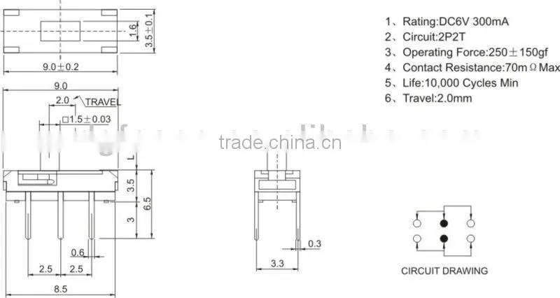 upright slide switch/ dip slide switch MS-22D03