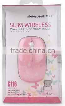 Pink super slim 2.4G wireless Optical Mouse