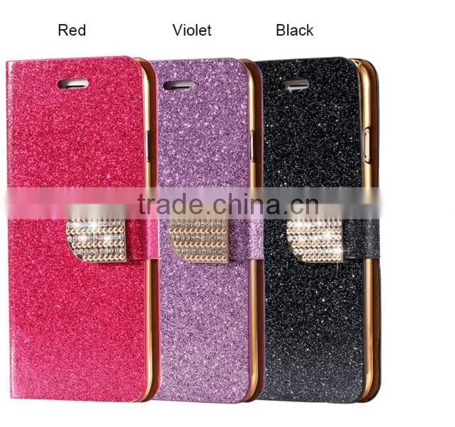 Bling Flip Shiny Diamond Deluxe Wallet Leather cover Case for iphone 6 Diamond Bling PU Leather Flip Cover