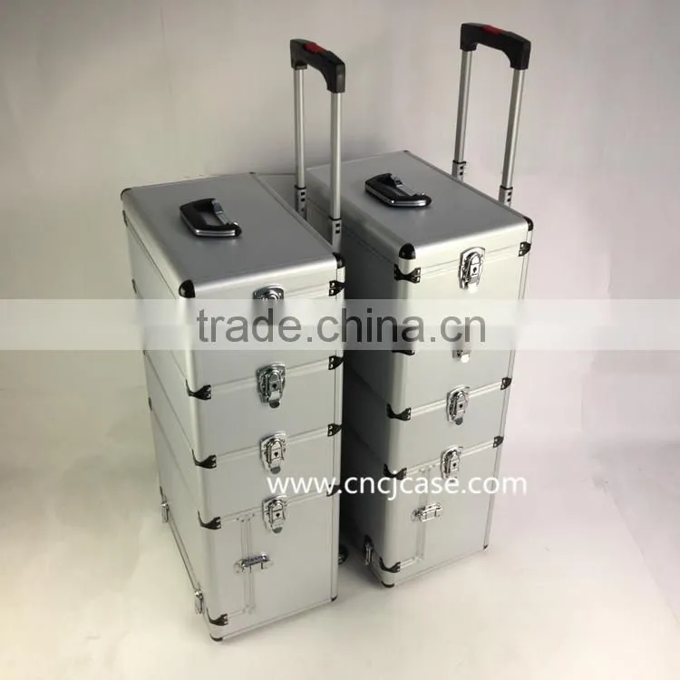 Professional make up barber tool trolley case ABS Aluminum tool case with wheel