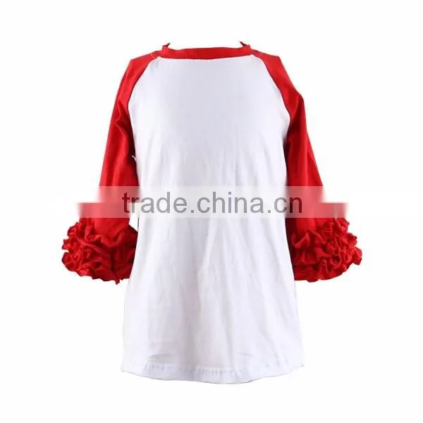 Kaiyo wholesale Infant/toddler 100% Cotton long ruffle raglan baby t shirts,baby girls top design