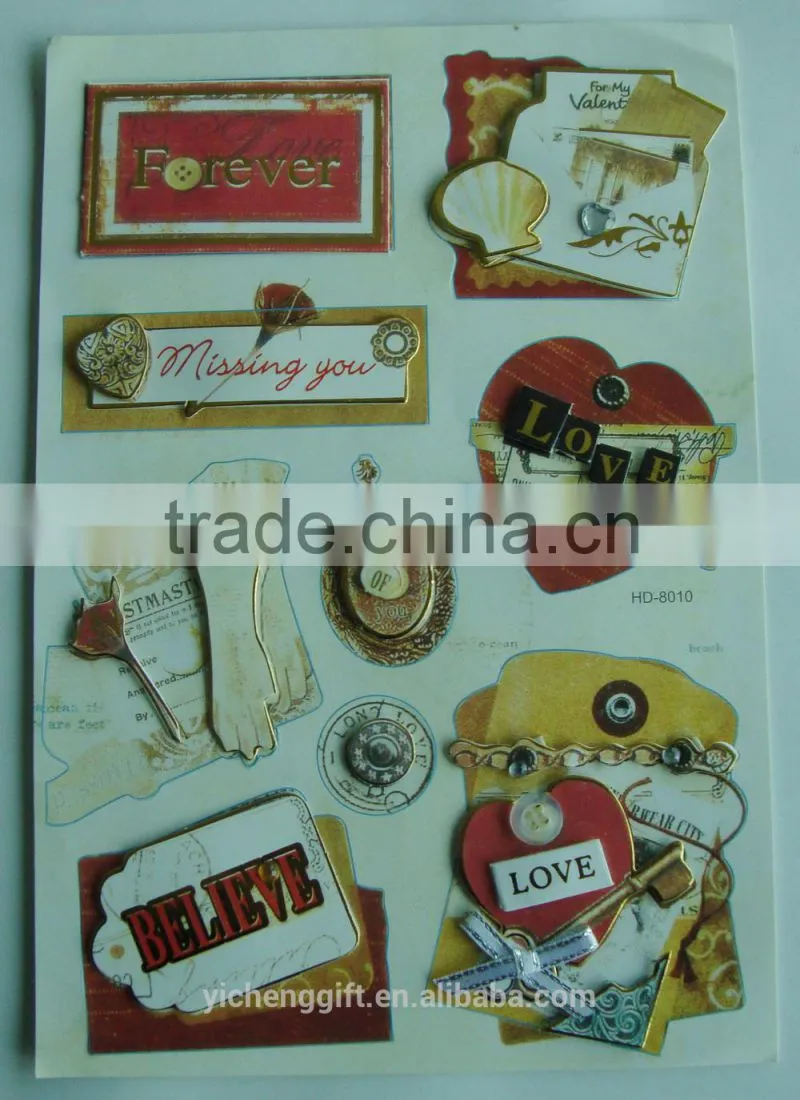2015 Fashion 3D Home Decor Handmade Sticker Card/Mobile Decor Decals Promotion Gift