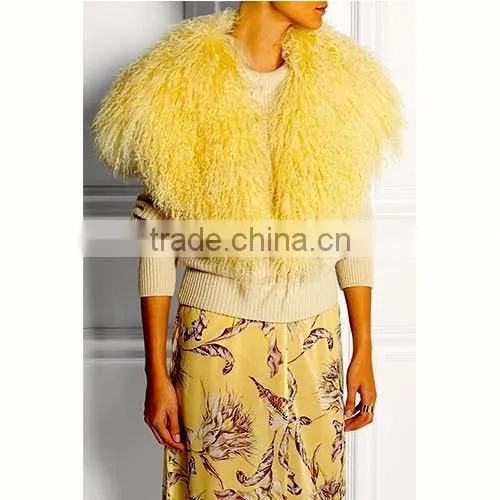 Top Quality Curly Mongolian Sheep Fur Collar for Women's Garment Accessories