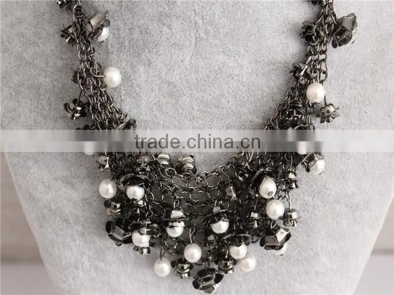 2016 fashion jewelry white pearl beads necklace gold plated necklace