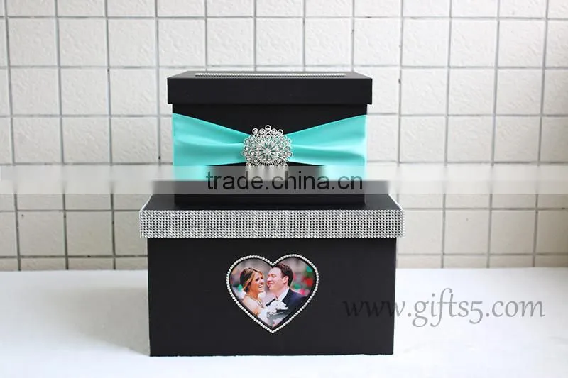 Elegant Handmade black wedding cardbox with photo frame