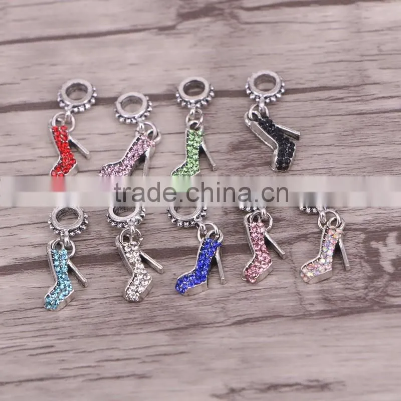 Unique Design High-heeled Shoes Crystal Charm Pendant European DIY Metal Dangle Beads fit Charm Bracelet Bangles