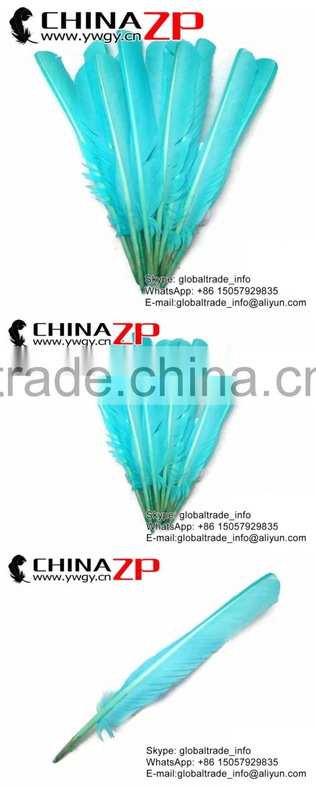Best Plumage Supplier ZPDECOR Bulk Earrings Dyed Light Blue Turkey Pointers Quill Large Feathers for Sale