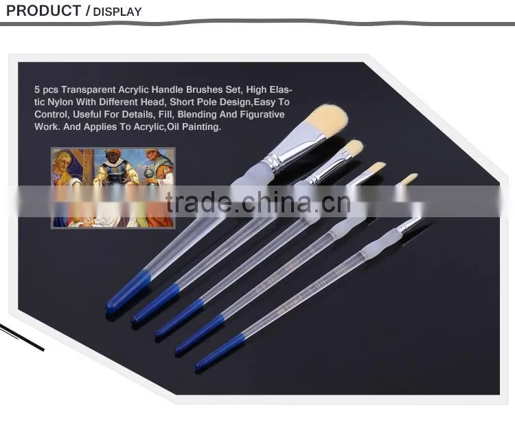 Wholesale Price Professional Acrylic Handle Natural Filbret Bristle Hair Oil Painting Brush Art Paint Brushes Set 5 Piece