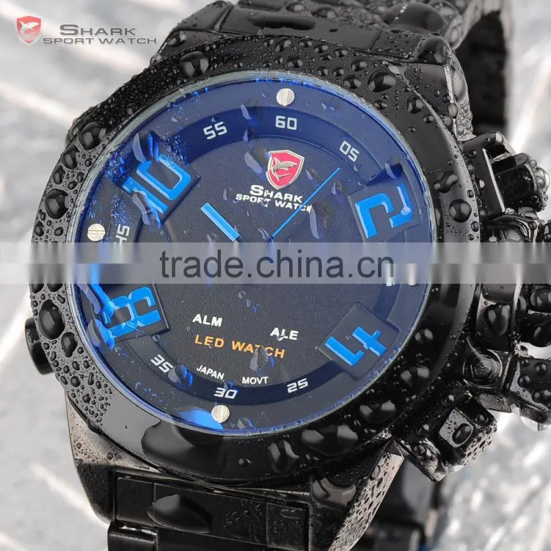 Shark Analog Stainless Steel Army Design Outdoors Mens Quartz LED Sports Watch