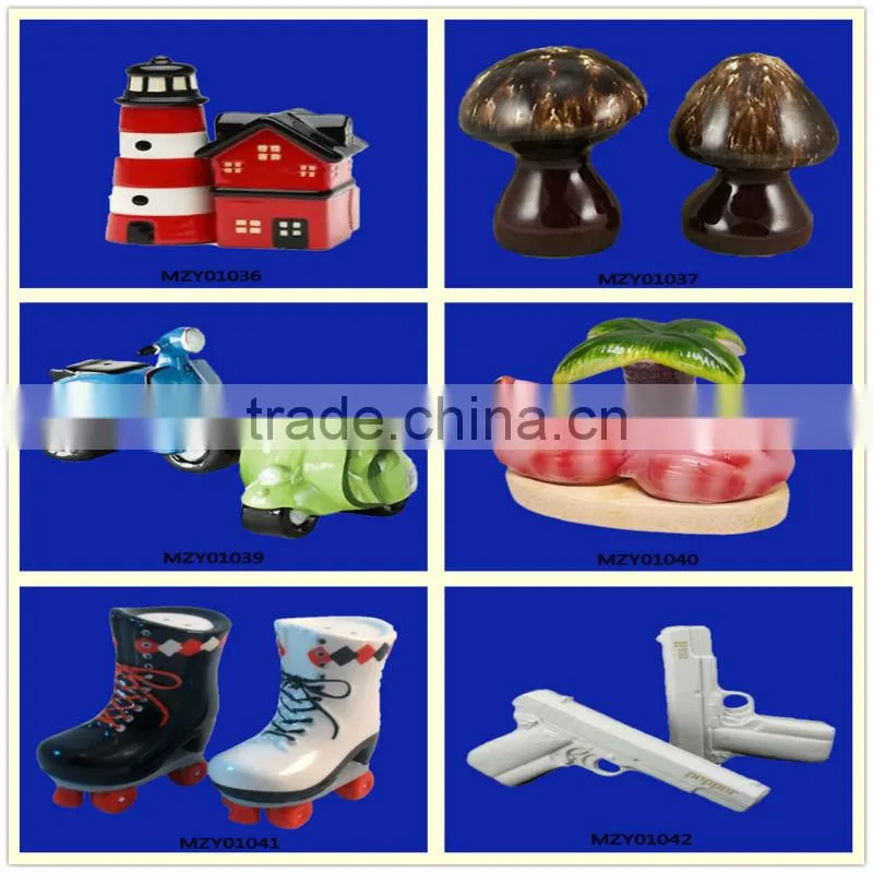 Colorful motorcycle shaped ceramic salt and pepper stand