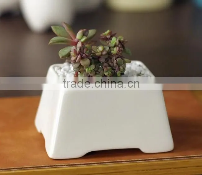 Desktop decor small white glazed ceamic bonsai pot with foot
