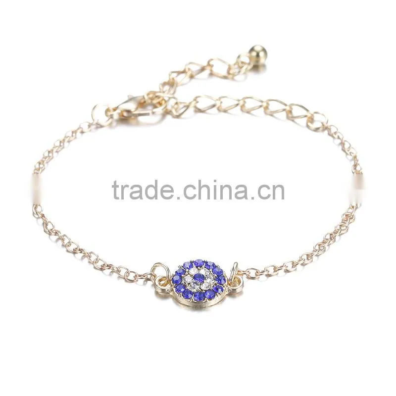 rhinestone evil eye charm gold chain bracelet