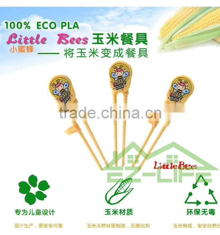 ECO PLA plastic training chopstick spoon and fork baby flatware set