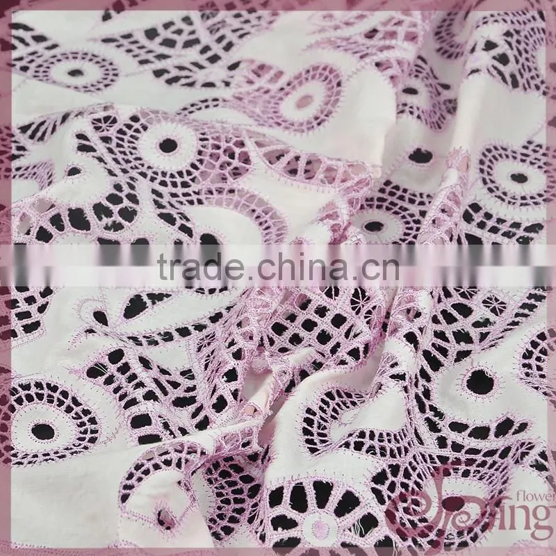 Pink irregular hollow out cotton lace fabric, elegant cotton embroidered fabric