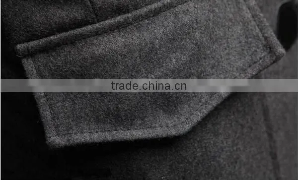 Hot sale cotton and polyester mixed stand collar with hat black and gray 4 size for choice woolen men coat clothing