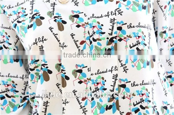Ladies new summer fashionable printed V neck design long sleeve blouse