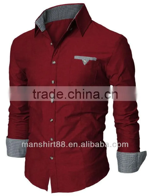 men's stylish model contrast collar slim fit casual camisas