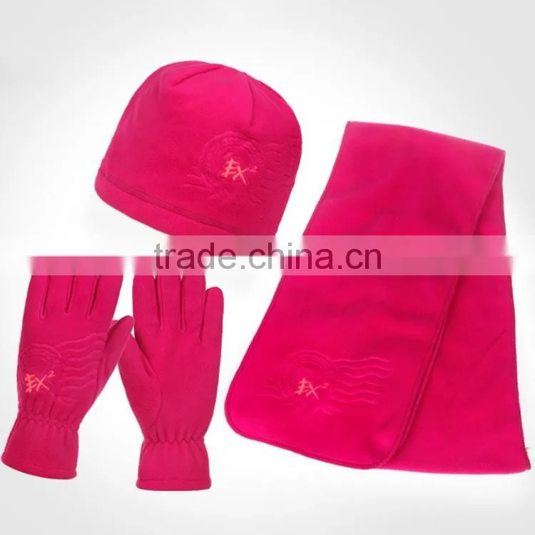 Made in China 100D 144F super soft and warm Polar Fleece 3 Piece Hat Scarf & Glove Set