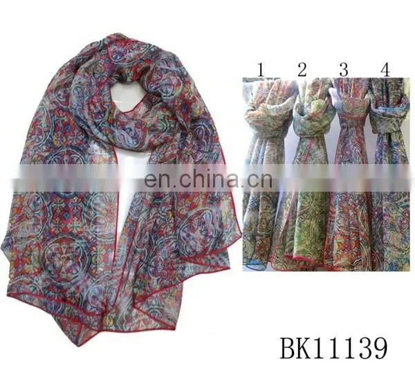 2015 fashion spring summer wholesale women nice print chiffon shawl blue georgette scarves