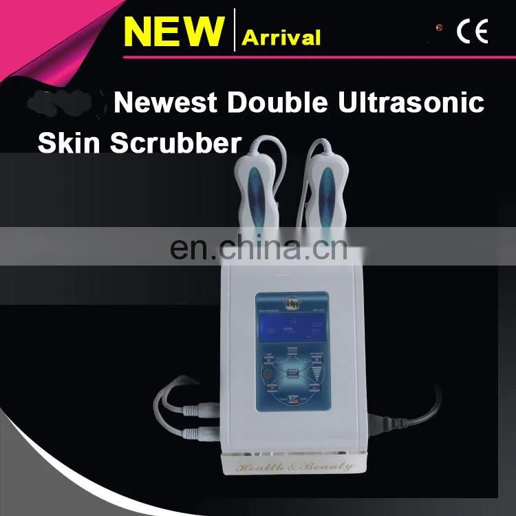 Newest portable face double ultrasonic skin scrubber unit / utensils scrubber for beauty salon and home use