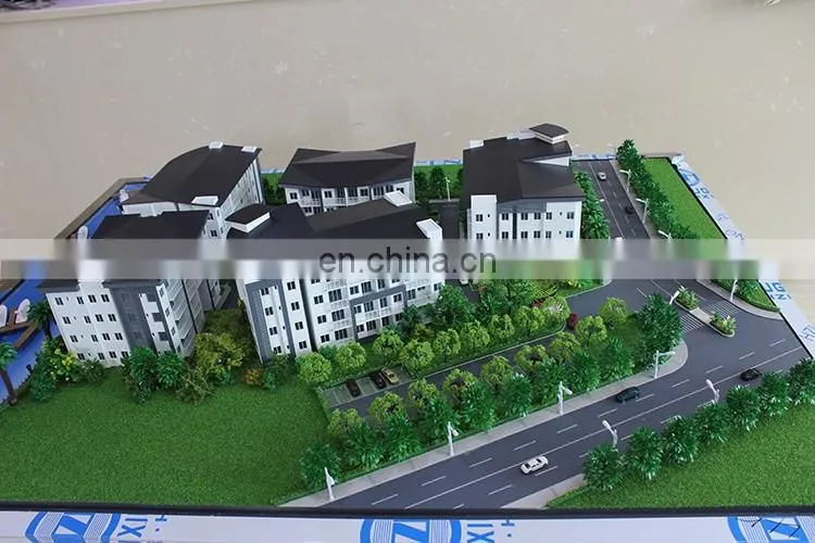 3d physical model architecture with model trees , cars and furniture