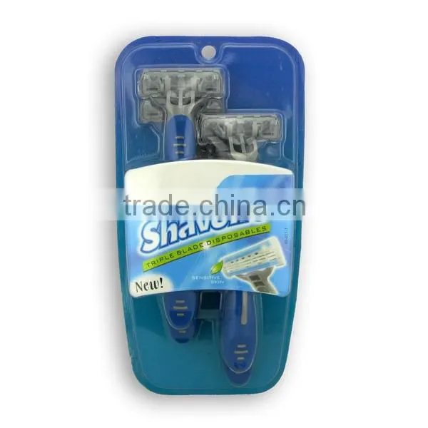 D317L hot sell Triple blade and ABS plastic+Rubber handle shaving razor
