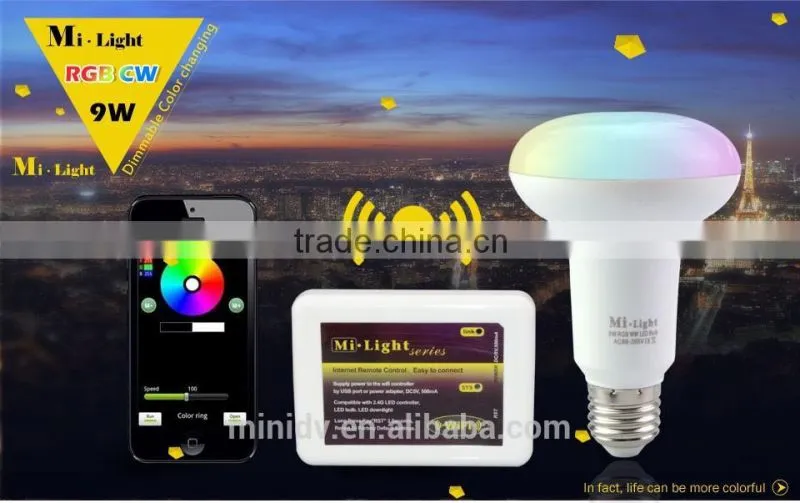 50000 Hours Lifespan 9W RGBW Mi.light E27 WiFi LED Bulb 6000-6500K Color Temperature Adjustable With Free Remote Android IOS APP