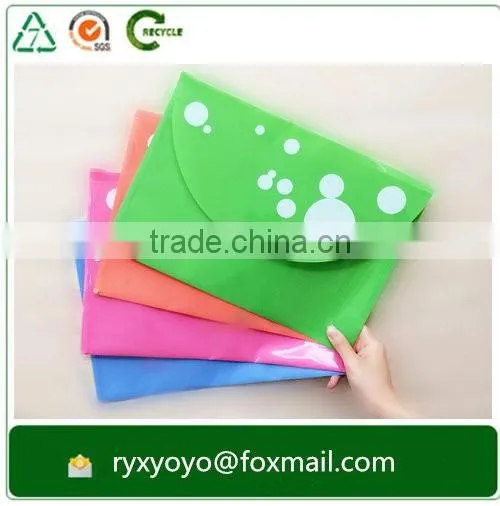 2016 high quality pp clear plastic document file bag with snap button