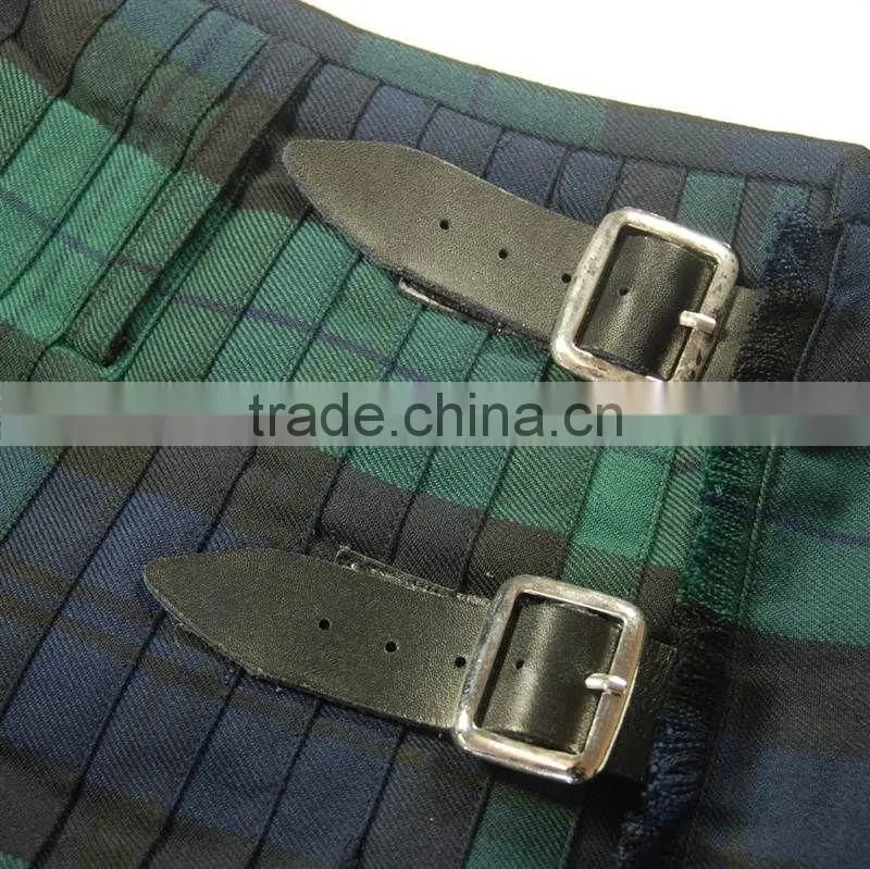 Black Stewart Scottish Tartan 6 Yard Kilt Three Buckle