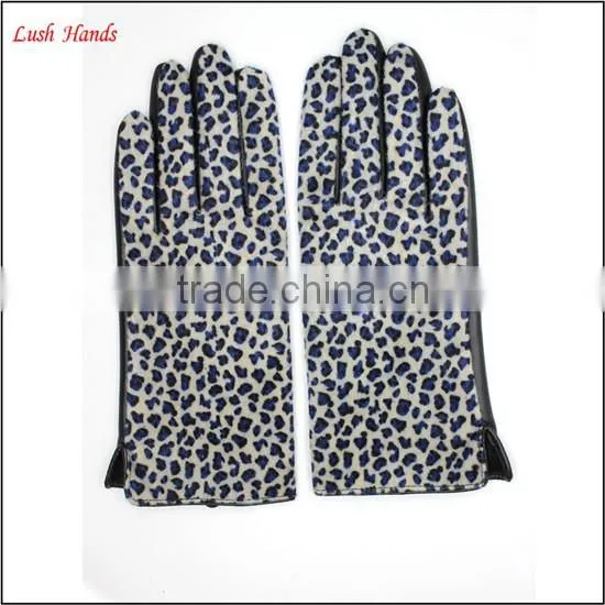 Cheap women fake leopard fur and PU leather stitching gloves wholesale price gloves