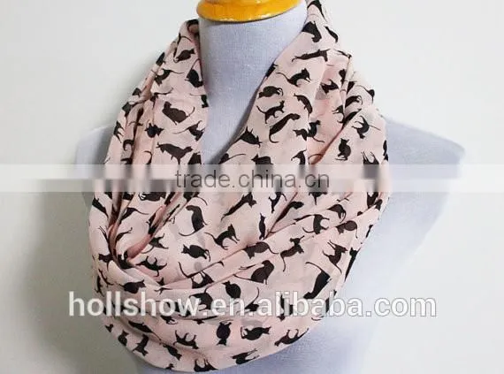 Hot Sale Cat Printed Infinity Women Fashion Chiffon Scarf