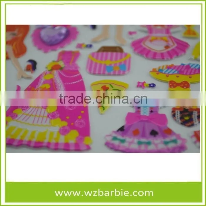 Eco-friendly Removed And Repeatedly 3D Change Clothes Puffy Sticker