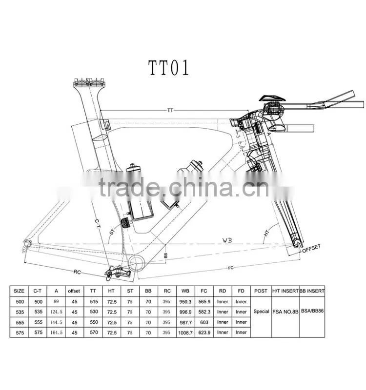 2016 OEM new carbon road bike race time trial frame TT carbon frame