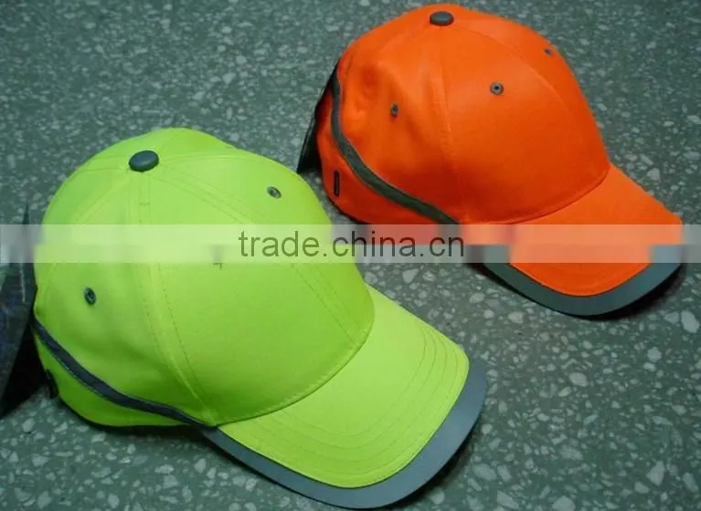 Custom 10x10 Cotton Plain Reflective Strip Fluorescent Yellow Baseball Cap