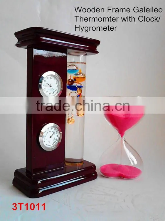westher station Wooden Frame Galileo Thermometer with Clock and Hygrometer