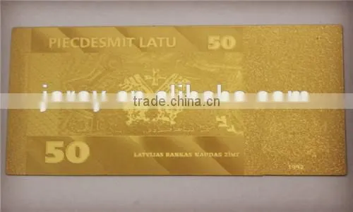 Gold plated banknotes Latvia 50 latu Banknote