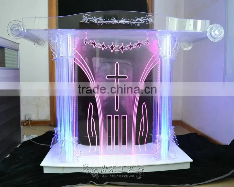 high qualtiy modern church pulpit with LED light, church pedestal pulpit, organic glass