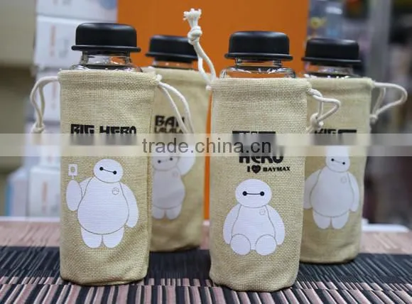 2016 new design jute drawstring bag for glass cup