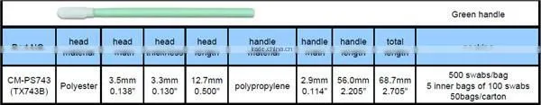 cleanroom swabs polyester green handle