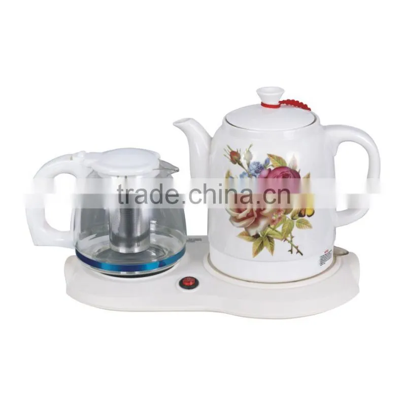 the Middle East new design glass keep warm double electric ceramic kettle