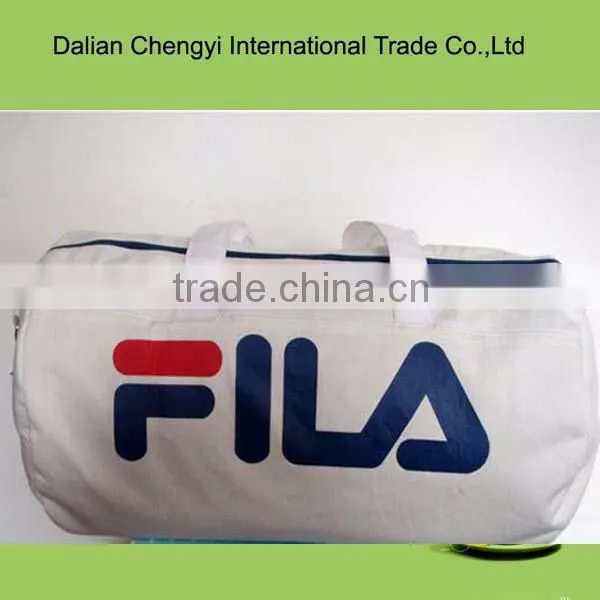 Manufacturer high capacity white cotton travel sport duffel bag with customize printing