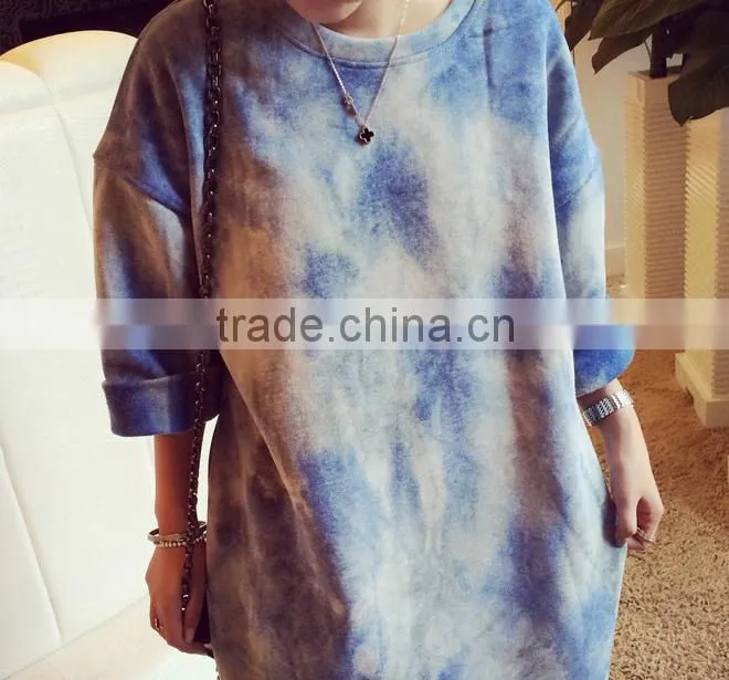 2015 autumn cashmere soft and long sections gradient tie dye hoodie