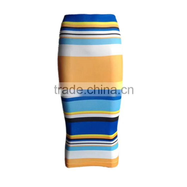 2016 New Design Fashion Indian Women Bust Skirts Stripes Printed Tight High Waist Cheap Muslim Dresses Long Skirts