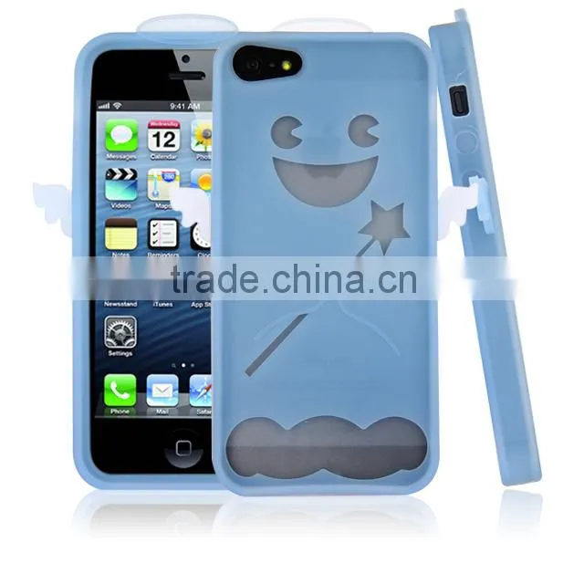 Set Screen Protector And Case For Iphone 5 , Green Angel Cute Little Bush Silicon Case