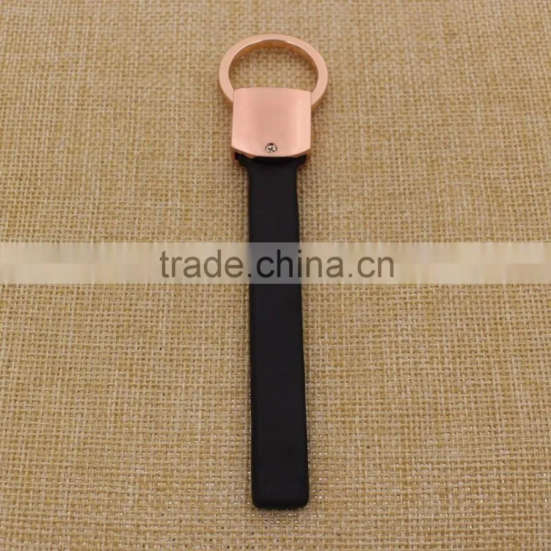 Custom concise gold leather keychain/blank rose gold key chain leather